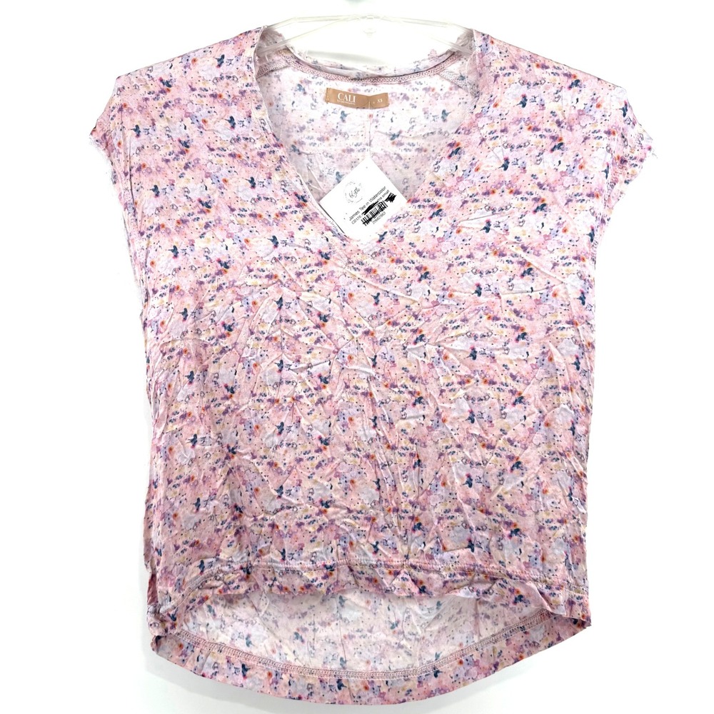 Cali by Cali Dreaming Women's XS Watercolor Print V Neck Short Sleeve Tee Top